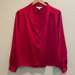 TopShop Red Satin Scallop Detail Blouse Size 6
